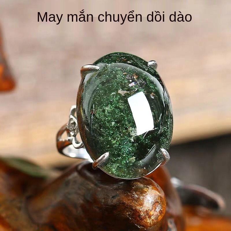 Pha lê tự nhiên màu xanh lá cây ma tourmaline nhẫn cho nữ vòng ngọc hồng lựu trang sức bạc 925 đơn giản