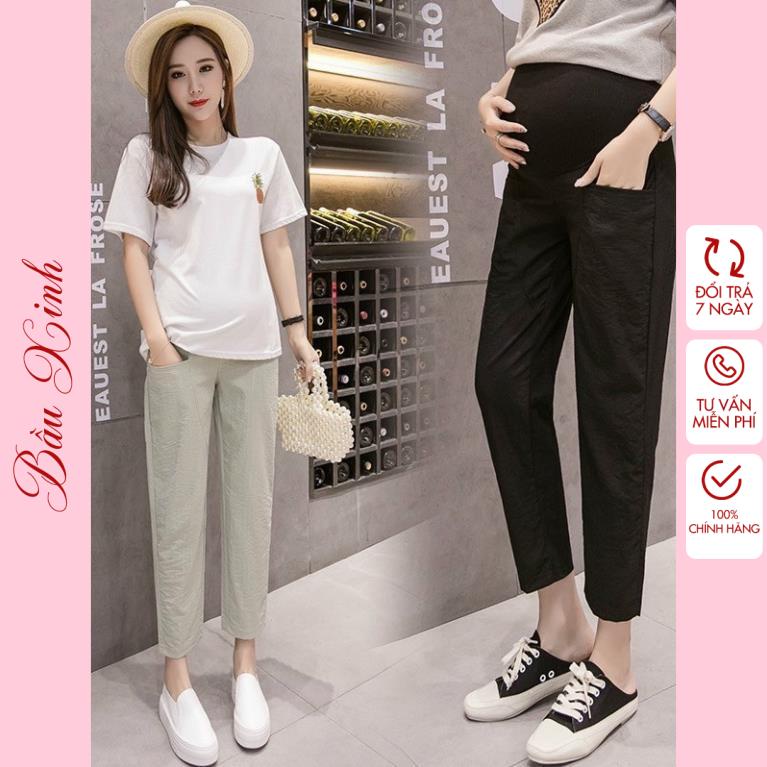 Quần đũi bầu công sở dáng suông ống rộng mềm mát cho mẹ bầu, có size 40-65kg - Tổng kho đồ bầu