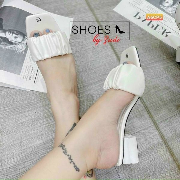 Guốc cao 3 phân quai vải nhúm 3 màu đơn giản dễ phối đồ thời trang SUDI - SD027_BAA