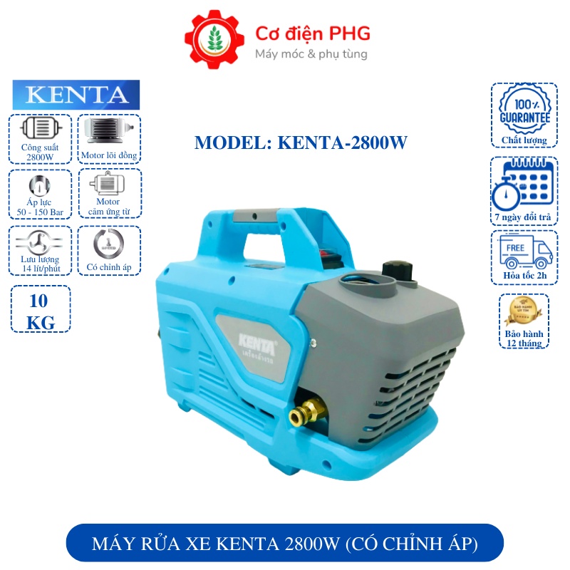 Máy rửa xe mini KENTA 2800W chuyên dùng xịt rửa xe, vệ sinh công nghiệp và nhà cửa| Công suất 2800W | Công nghệ Thái Lan