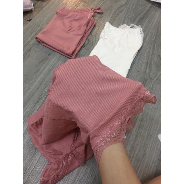 Bộ Đồ Ngủ 2 Dây Gân Tăm D003 Viền Ren Sexy