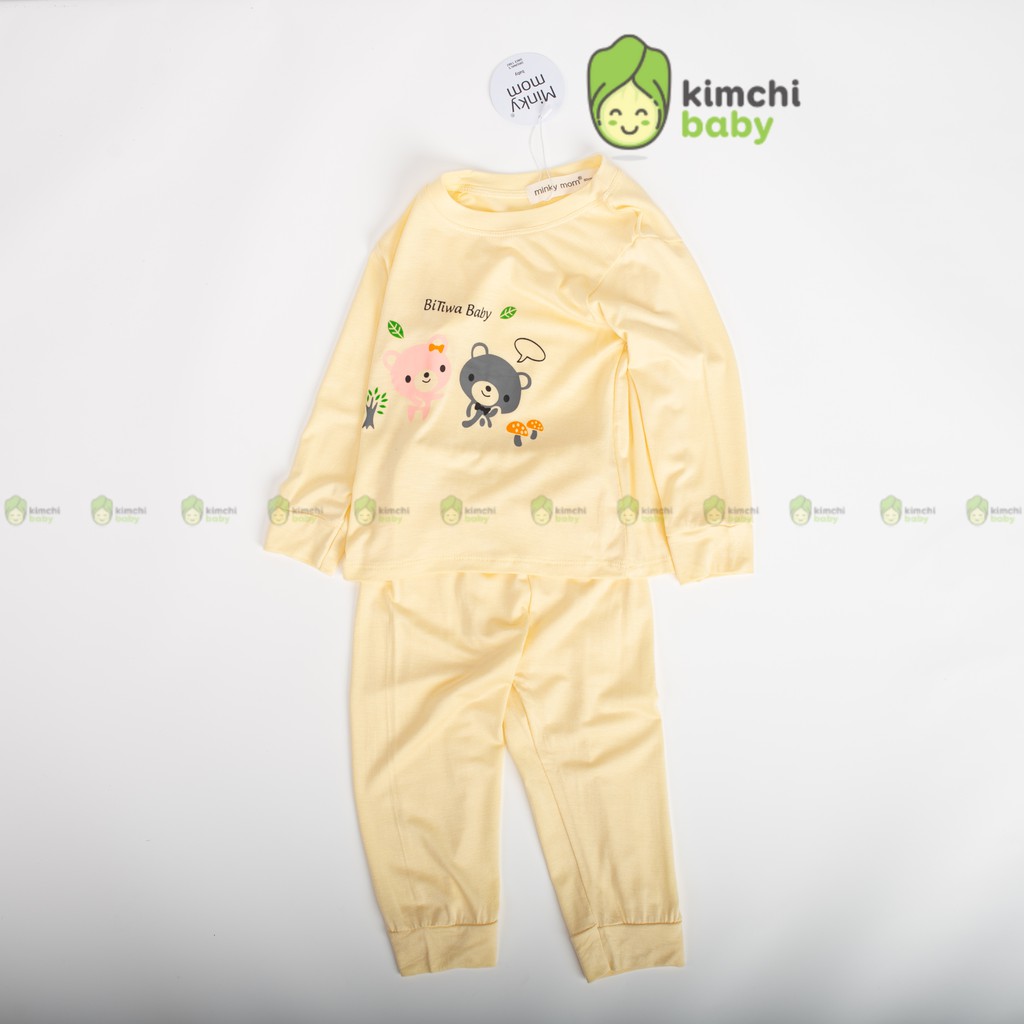 Bộ Dài Tay Cho Bé Gái, Bé Trai Minky Mom Vải Thun Lạnh Mèo Tím Khủng Long Con, Bộ Quần Áo Trẻ Em Thu Đông MKMTD2166