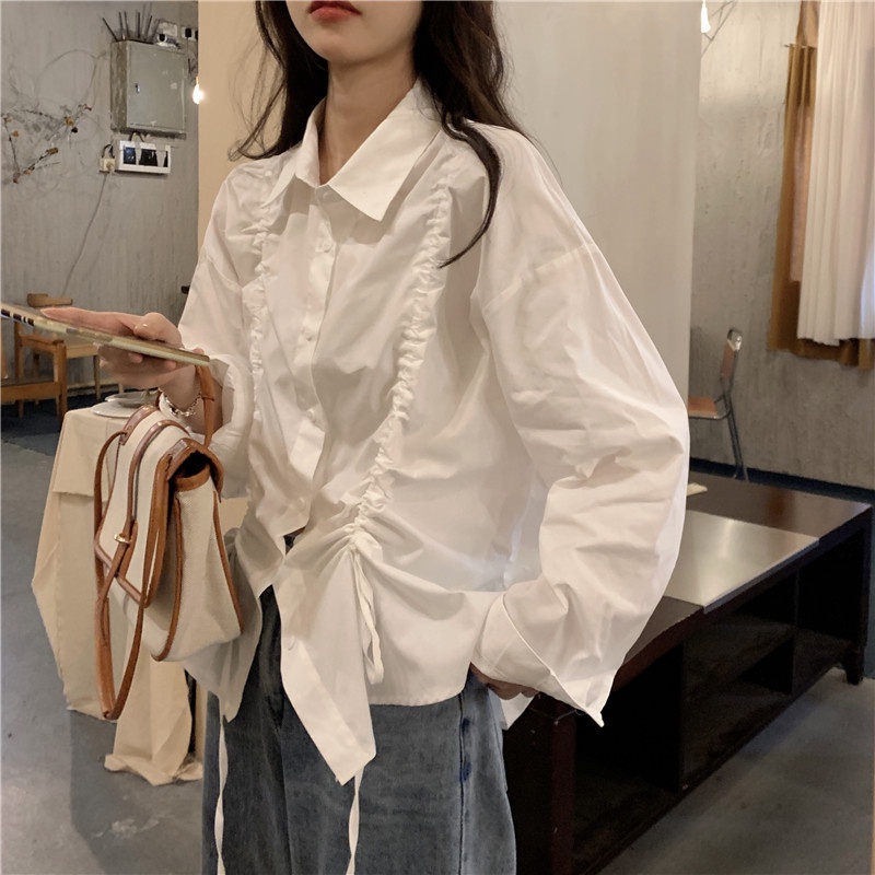 Áo Sơ Mi Dây Rút Tay Dài Thời Trang Hàn Quốc Cho Nữ