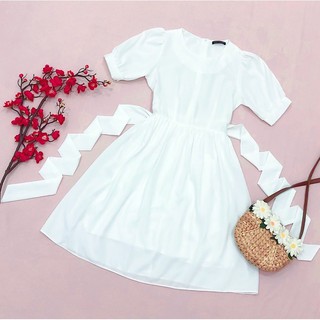 Đầm váy freesize trắng chéo eo
