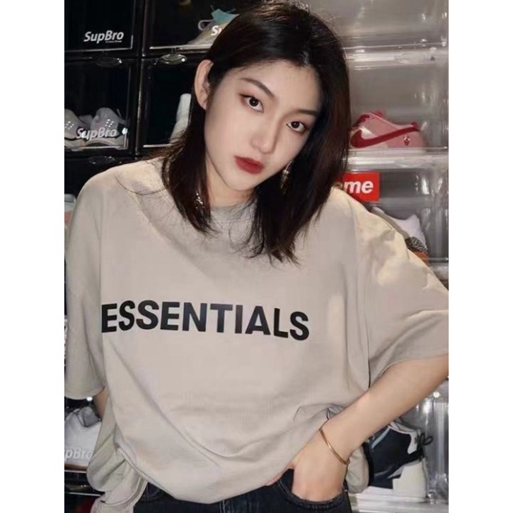 áo thun tay lỡ phom rộng in hình nổi ESSENTIALS TRẺ TRUNG NĂNG ĐỘNG GIẢI NHIỆT unisex from từ 40-60kg CHẤT COTTON