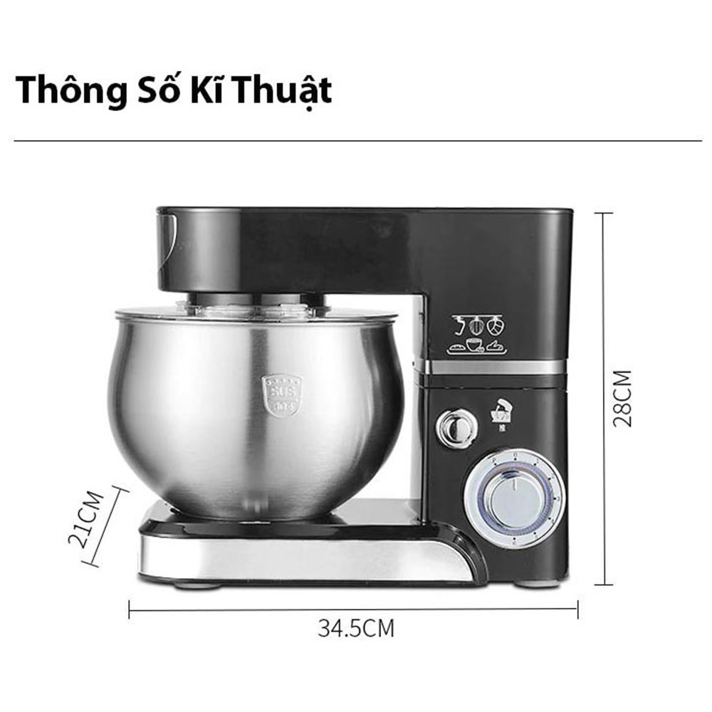 Máy đánh trứng nhào bột trộn thực phẩm làm bánh nhà bếp Sohef 5 lít 1200W