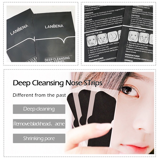 Miếng Dán Lột Mụn Đầu Đen Vùng Mũi Lanbena Deep Cleansing Nose Strips