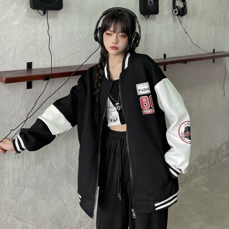 Áo Bomber nam nữ unisex ,Áo khoác nỉ 86 form rộng sẵn 2 màu Freesize dưới 65kg | BigBuy360 - bigbuy360.vn