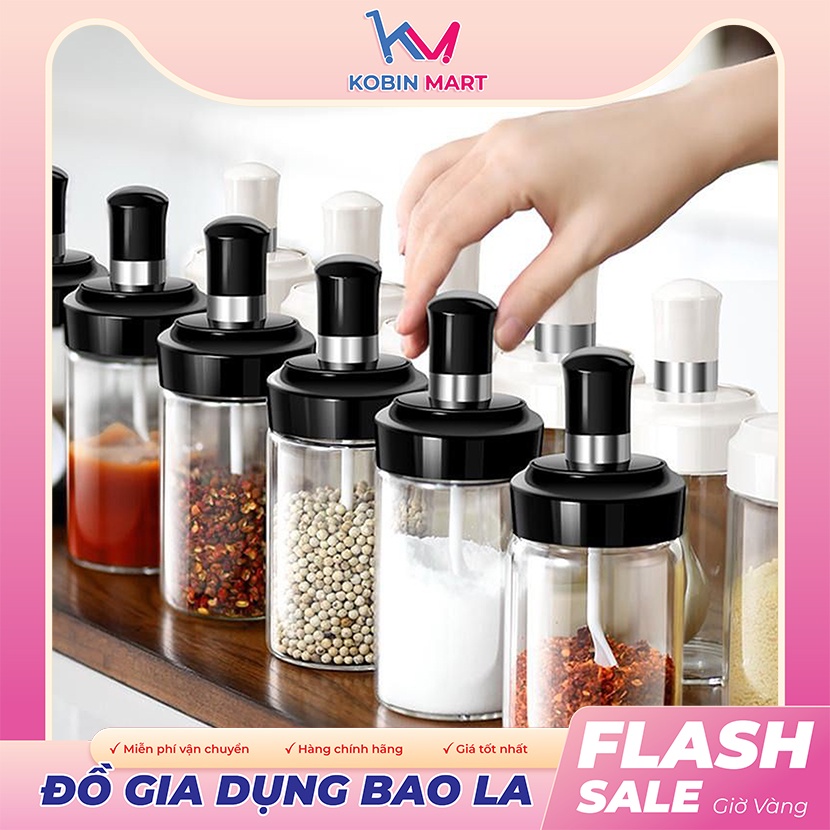 Set 5 Hũ Đựng Gia Vị Thuỷ Tinh, Lọ Gia Vị Kèm Muỗng Tiện Lợi 250ml - Xả Kho Lấy Đánh Giá 5 Sao