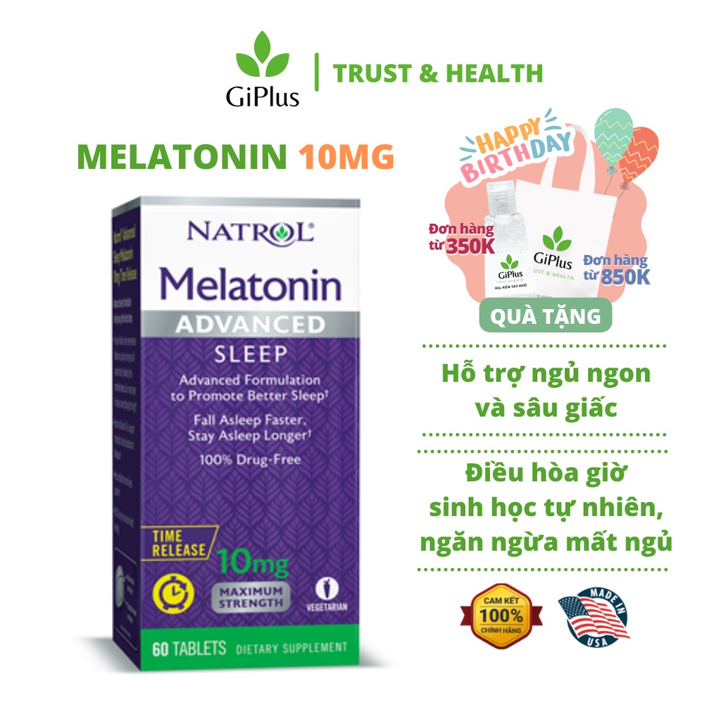 Viên Uống Hỗ Trợ Giấc Ngủ Natrol Melatonin Advanced Sleep 10mg (60 Viên/Lọ)