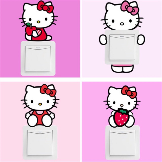 Decal dán công tắc ĐÈN - hình Hello Kitty