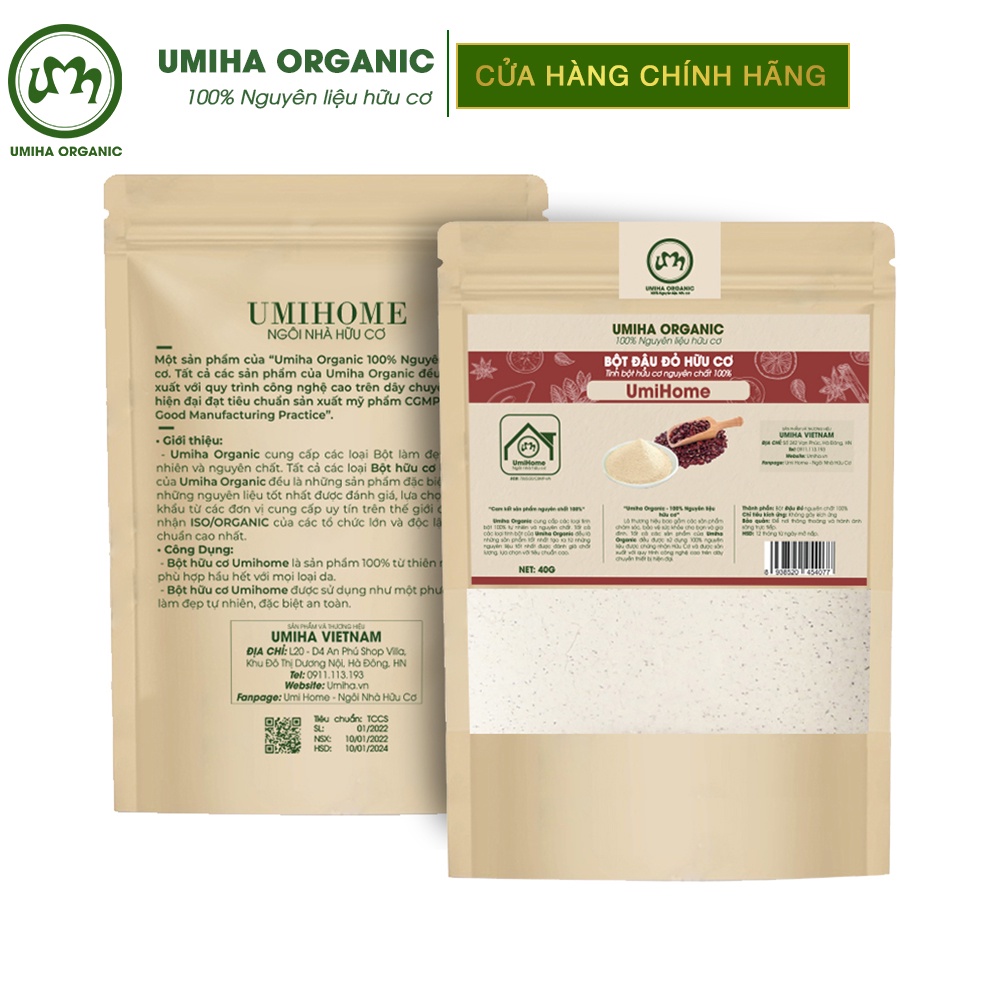 Combo 3 Bột Cám Gạo, Đậu Đỏ, Yến Mạch Nguyên Chất Umiha Organic (40GX3) Tẩy Tế Bào Chết Cơ Thể Và Dưỡng Trắng Da