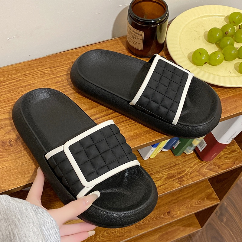 Dép quai ngang nam nữ PHỐI VIỀN KẺ Ô SẴN HÀNG- 3 màu đen trắng cam