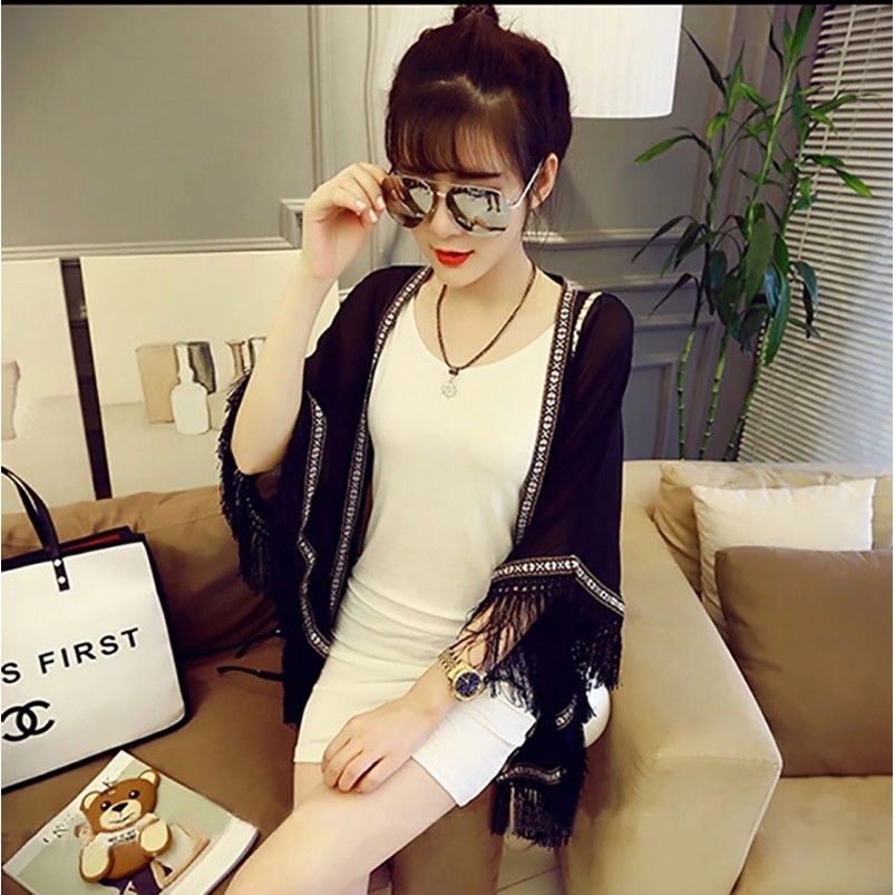 Áo choàng Bikini Kimono dáng ngắn thổ cẩm đi biển đi du lịch (Ảnh khách) AC005 | BigBuy360 - bigbuy360.vn