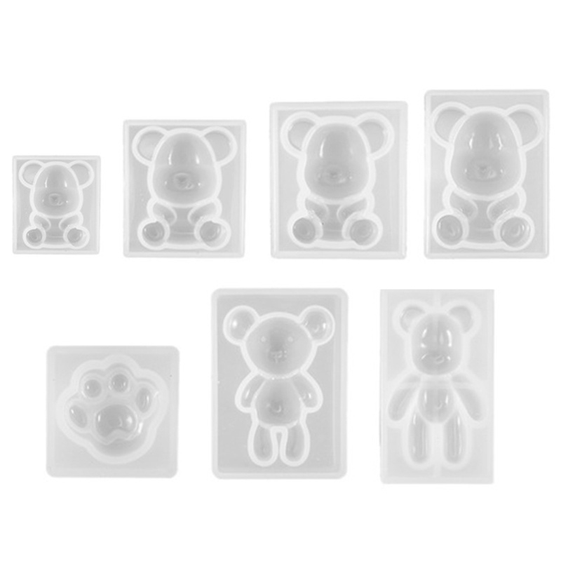 [Hàng mới về] Bộ 7 khuôn silicone làm mặt vòng cổ / bông tai hình gấu teddy diy