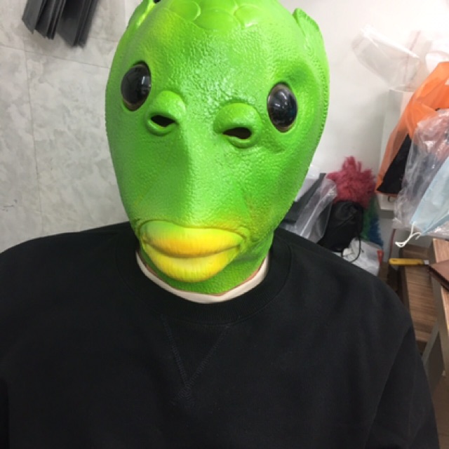 Mặt nạ đầu cá xanh hóa trang halloween vui nhộn hot trend, mặt nạ cosplay halloween