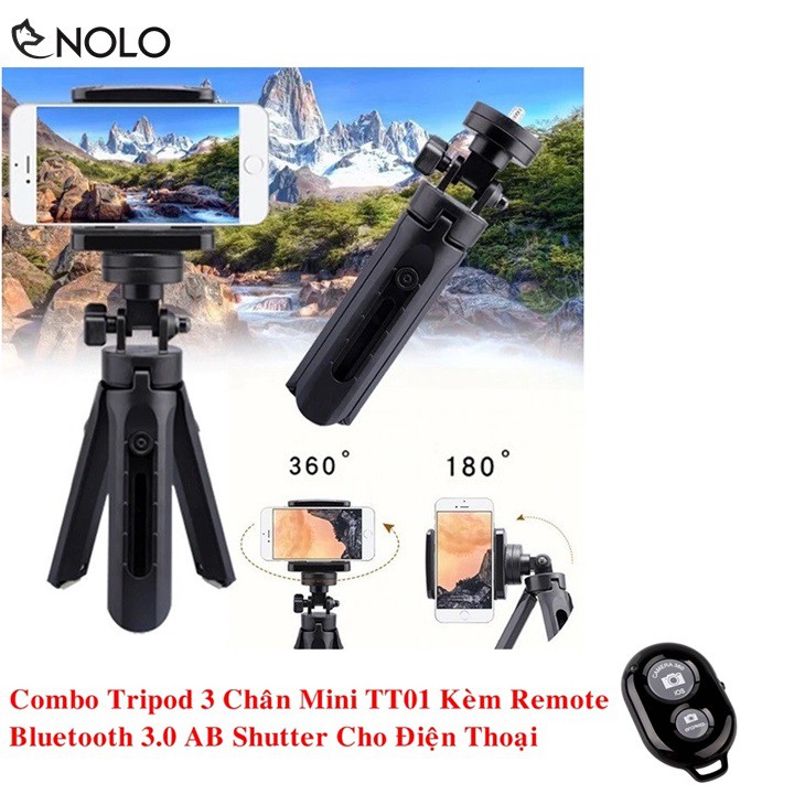 Combo Tripod 3 Chân Mini TT01 Kèm Remote Bluetooth 3.0 AB Shutter Cho Điện Thoại