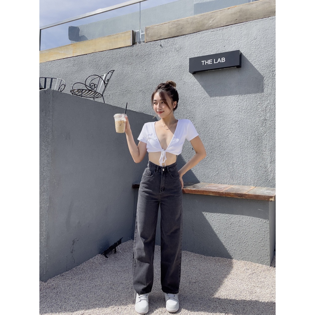 Quần Jean Ống Rộng Kpboutique Màu Xám Đen Chất Jean Mềm Mịn Dễ Mặc Phù Hợp Đi Làm Đi Học Rất Đẹp | BigBuy360 - bigbuy360.vn