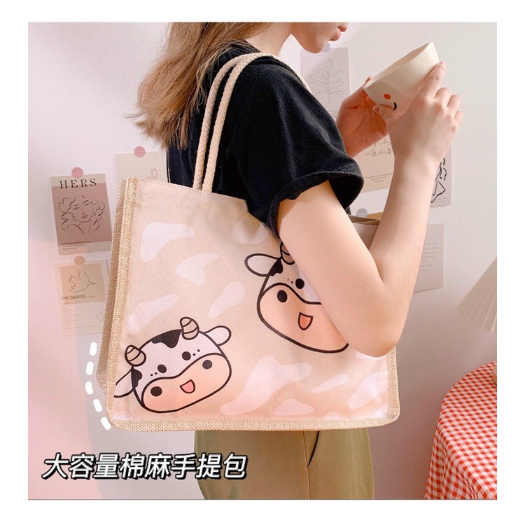 PVN46523 Túi cói hình chú bò sữa đáng iu Giá Rẻ
