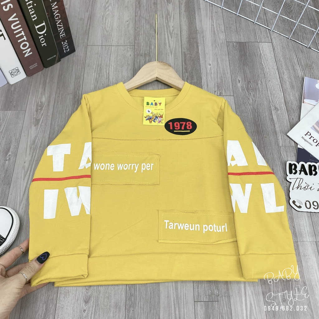 Áo thun nỉ - Áo sweater bé trai &quot;WORRY&quot; 14-45kg (4-14 tuổi). Thoải mái - ấm áp. Hàng may kỹ. B43