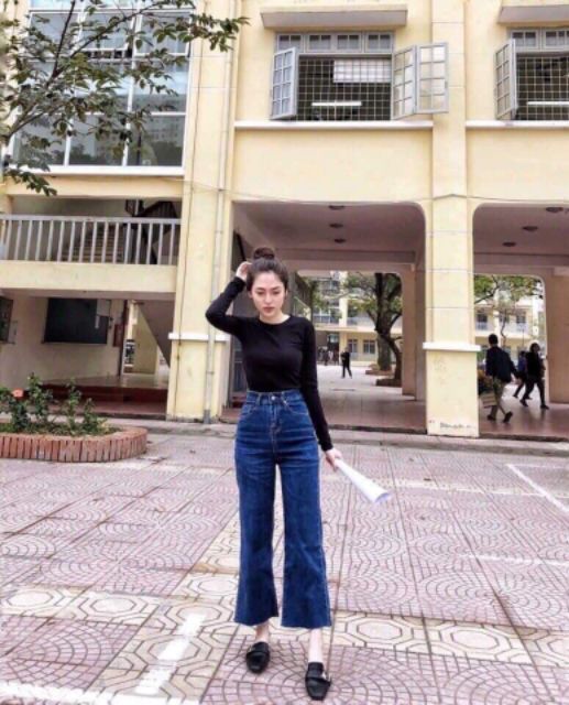 Quần Jeans Nữ Ống Suông Xước Thêu Cạp Lưng Cao [Ảnh Thật]
