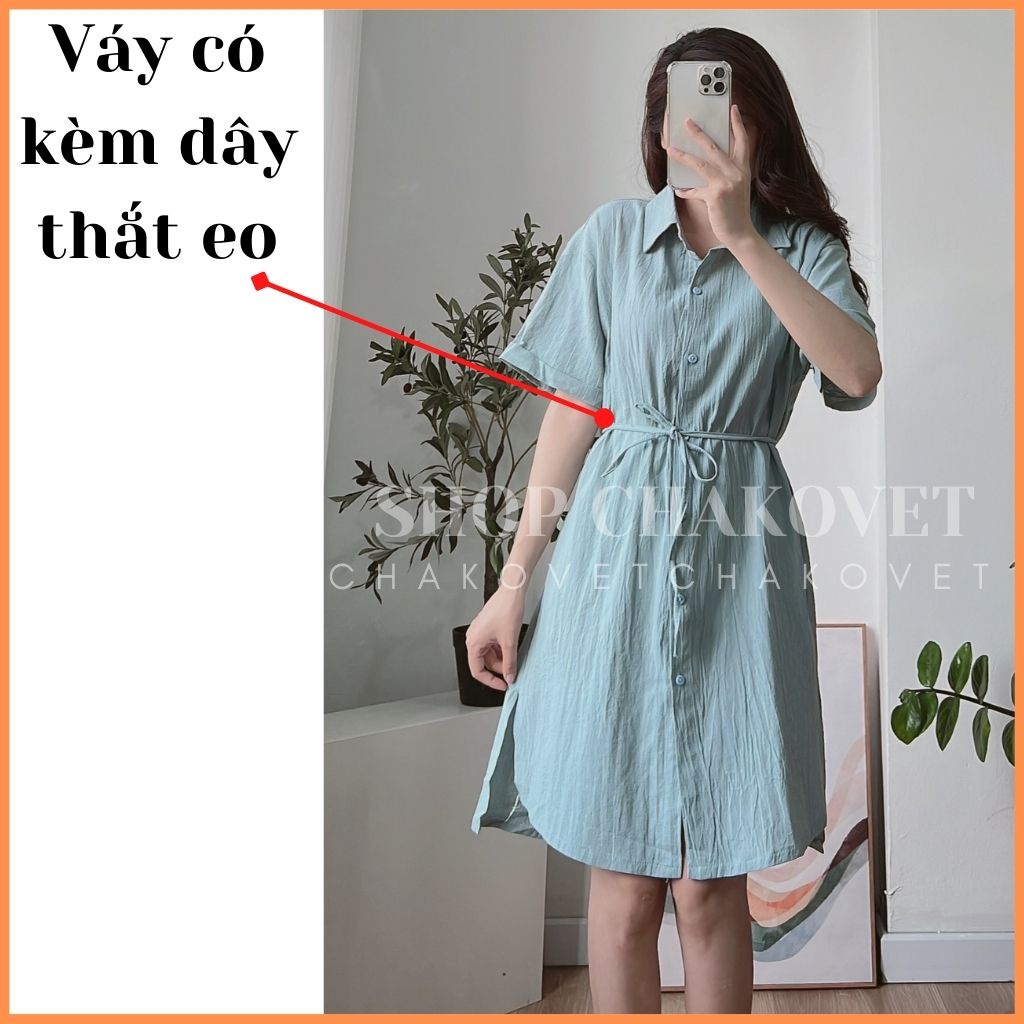 Váy sơ mi dáng dài đi biển V8300, đầm nữ đi chơi dạo phố đẹp sang chảnh vintager thắt eo dáng babydoll bánh bèo-CHAKOVET