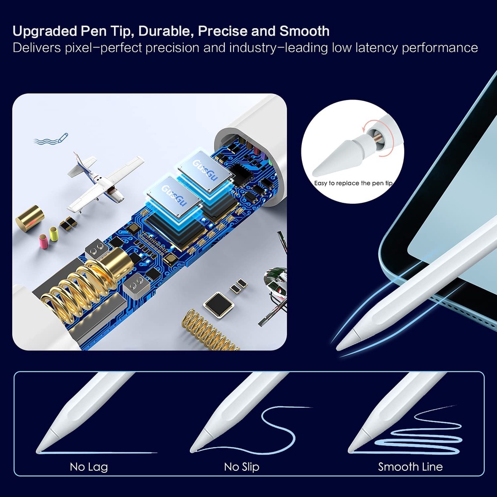 Bút Cảm Ứng Từ Tính Kết Nối Bluetooth Tương Thích Với Pin (2018-2022) iPad Pro (11 / 12.9 inch), Air 3 / 4 / 5, iPad 6 / 7 / 8th / 9th Gen, Mini5 / 6