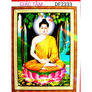 Tranh đá Phật Thích Ca ngồi gốc Bồ Đề 50cmx70cm - Tranh đá đã làm - đã đính đá - đã gắn đá