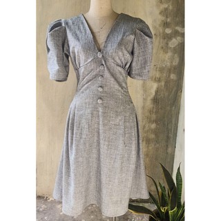 Size M L 40-65kg váy đầm dáng xòe cổ v màu ghi xám công sở trẻ trung niên đẹp xinh giá rẻ thu đông
