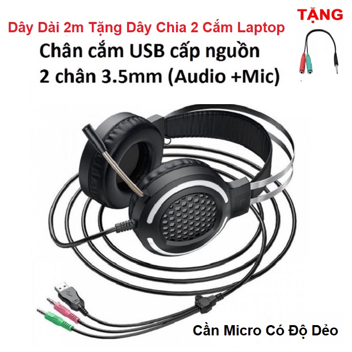 Tai Nghe Gaming, Tặng Dây 2 Cổng Dùng Cho Laptop, PC, Điện Thoại, Tai Nghe Game ESD03 - Chính Hãng Hoco - Có Mic Đèn LED