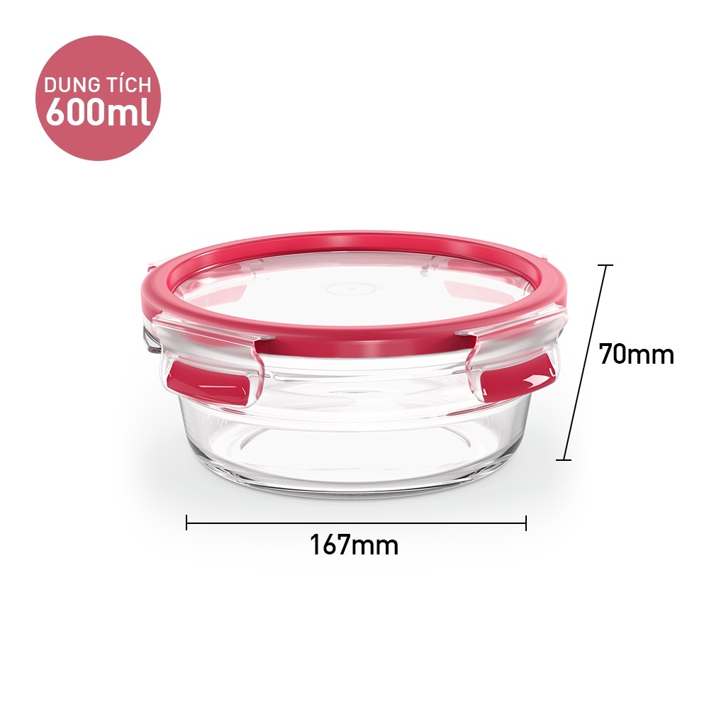 Hộp thủy tinh tròn Tefal Masterseal Glass N1040312 - 600ml - đỏ