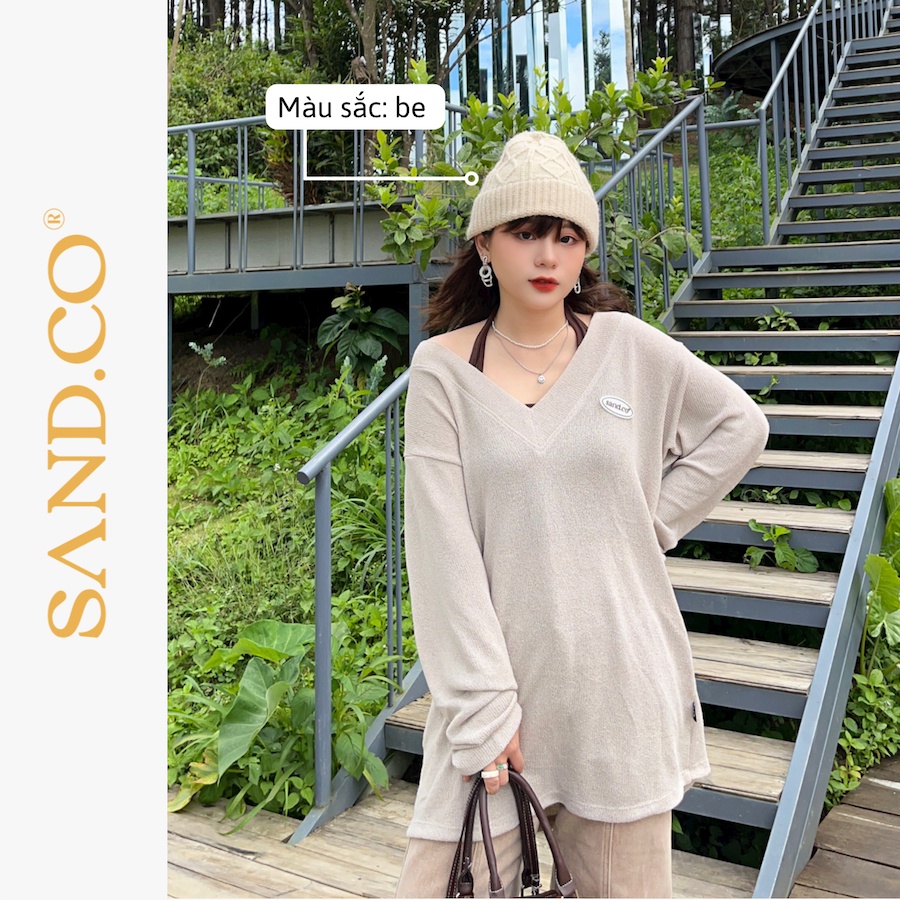 SAND set áo tay dài form rộng oversize nữ cổ chữ V - V-SHIRT SET