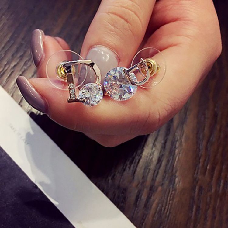 Bông Tai Mạ Bạc Đính Đá zircon Phong Cách Hàn Quốc Sang Trọng Cho Nữ