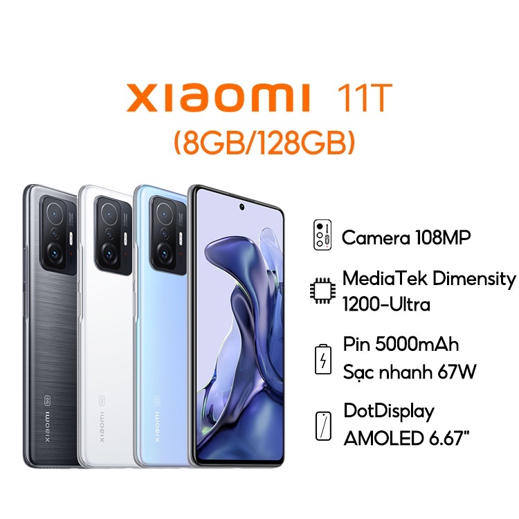 Điện thoại Xiaomi 11T 8GB+128GB | Hàng chính hãng | Camera chuyên nghiệp 108MP | Sạc nhanh 67W | PIN 5000mAh