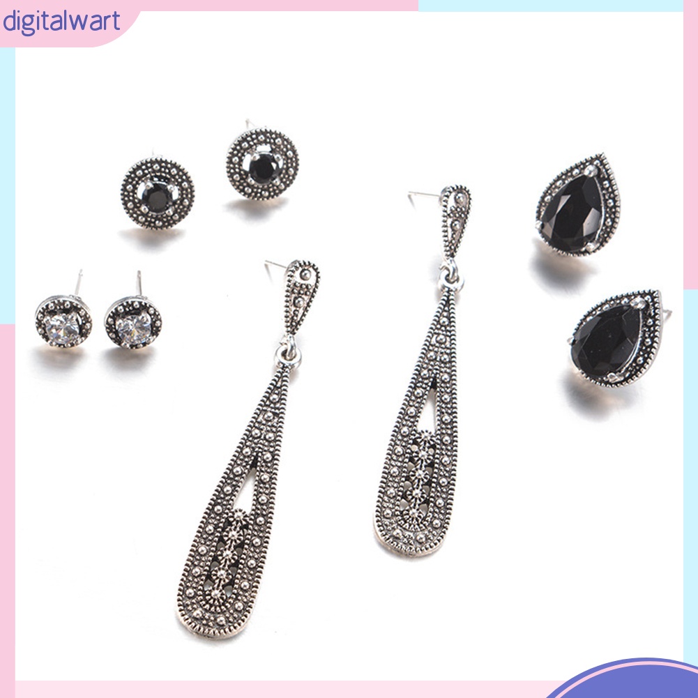 Set 4 đôi bông tai đính đá kiểu dáng cổ điển cho nữ