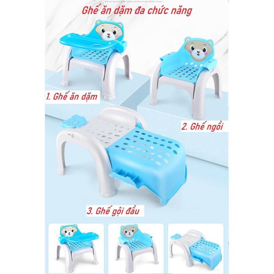 ghế ăn dặm đa năng 3 in 1, bàn ăn dặm hokori kèm ghế gội đầu 1916