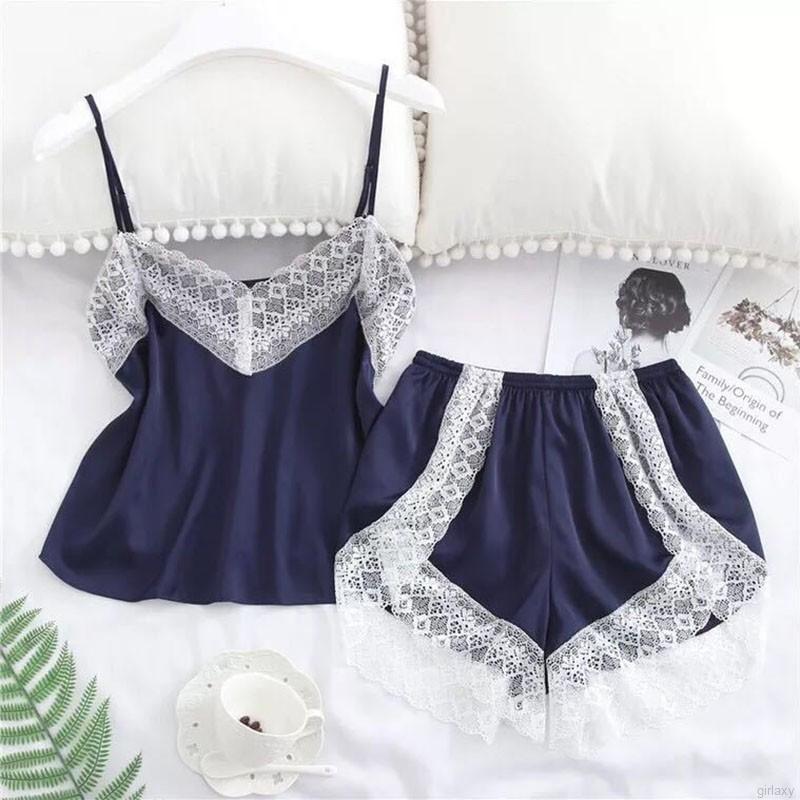 Set đồ ngủ bằng lụa satin phong cách Hàn Quốc tùy chọn màu sắc dành cho nữ