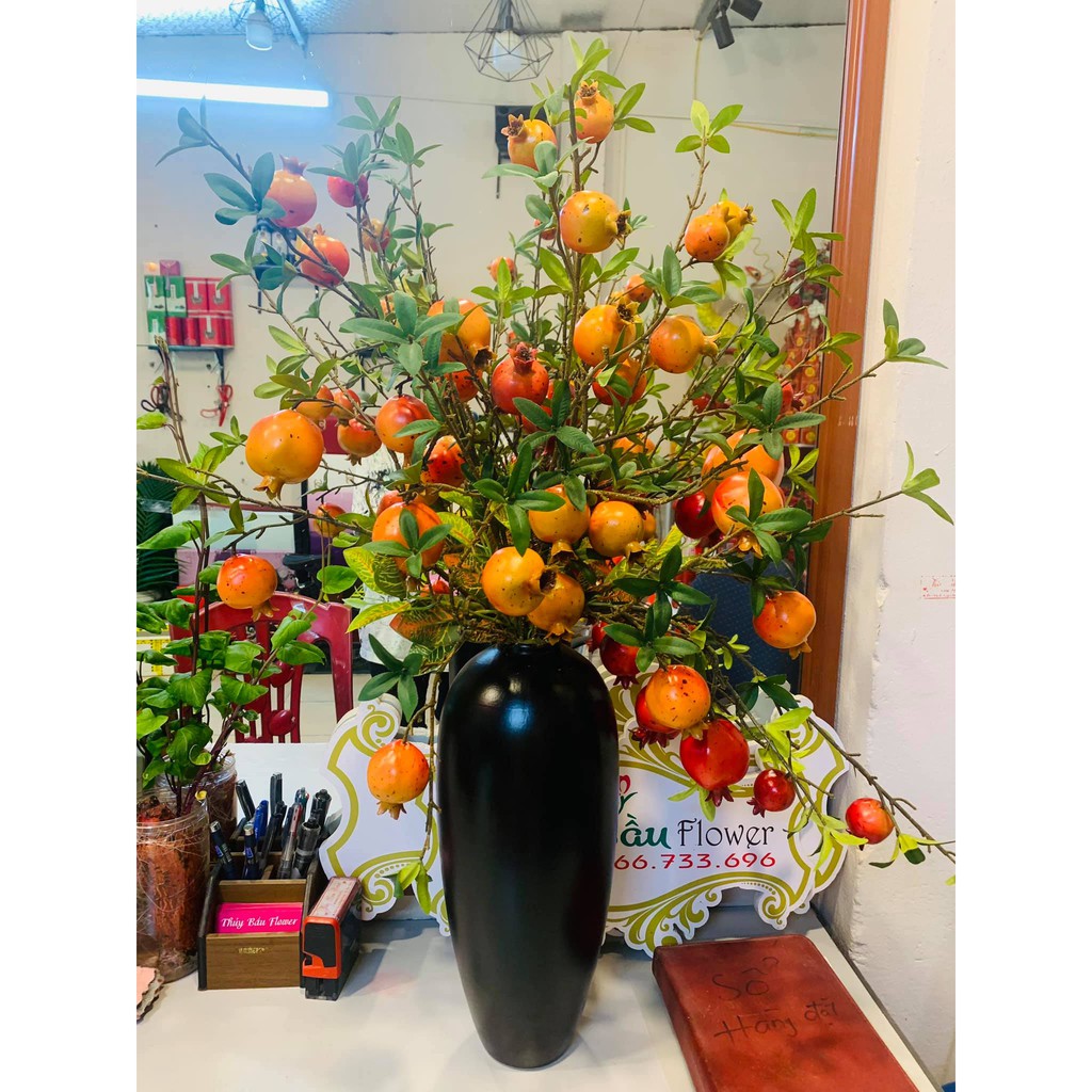 Cành lựu giả_Lựu phú quý quả hàng loại 1 cam kết đẹp cành 6 quả. Phù hợp trang trí nhà cửa phòng khách phòng ngủ