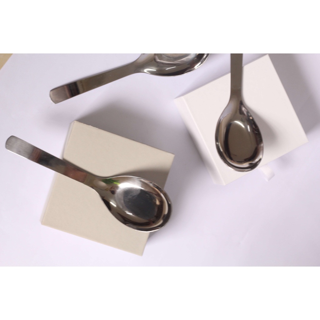 Bộ thìa muỗng inox cán ngắn  đầu tròn ăn phở súp bún miến cháo 100% inox  Sài Gòn sáng bóng đẹp cao  cấp dày dặn  QW001