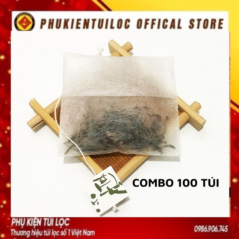 Combo 100 Túi lọc trà, thảo dược sợi ngô tam giác dây nhúng gấp miệng- Phukientuiloc- TLTG01