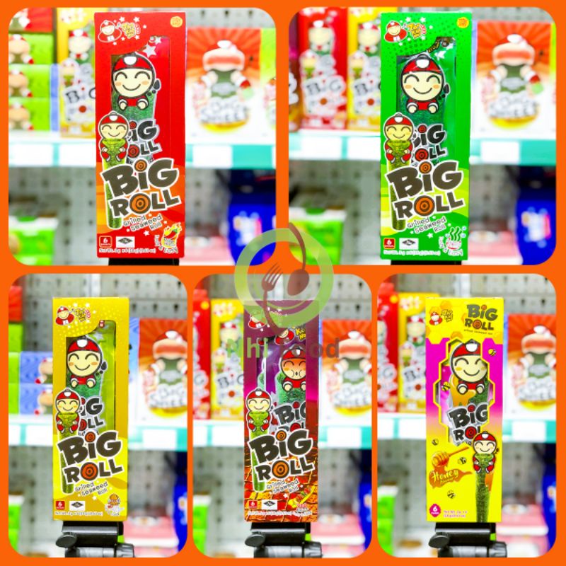 Snack Rong Biển Cuộn Nướng Big Roll, Hộp 6 Gói, Gồm 5 Hương Vị