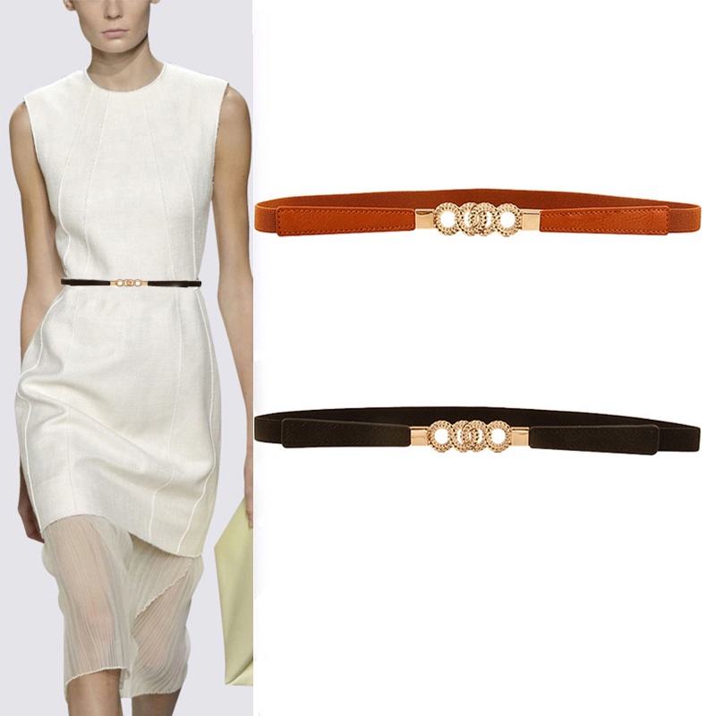 Thắt Lưng Mỏng Khóa Tròn Mạ Vàng Thời Trang Cho Nữ