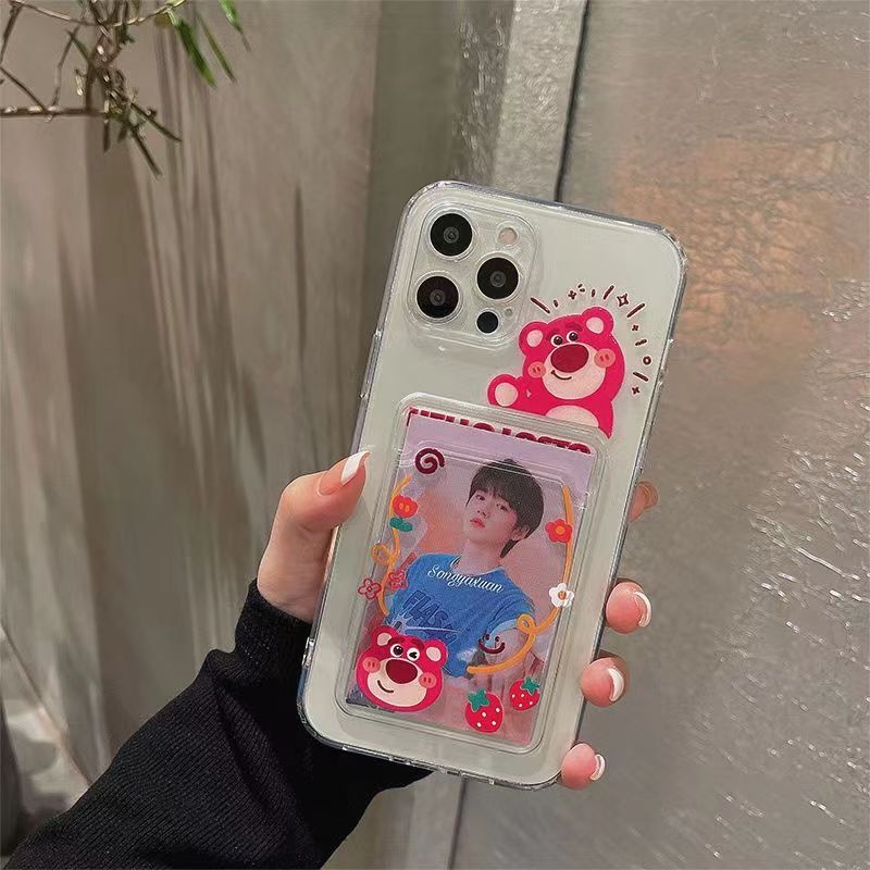 Ốp Điện Thoại Mềm Dạng Ví Chống Sốc Hình Ba Mắt Gấu / Dâu Tây Dễ Thương Cho iPhone 11 12 13 14 Pro Max X Xs Xr 7 8 7 8 Plus