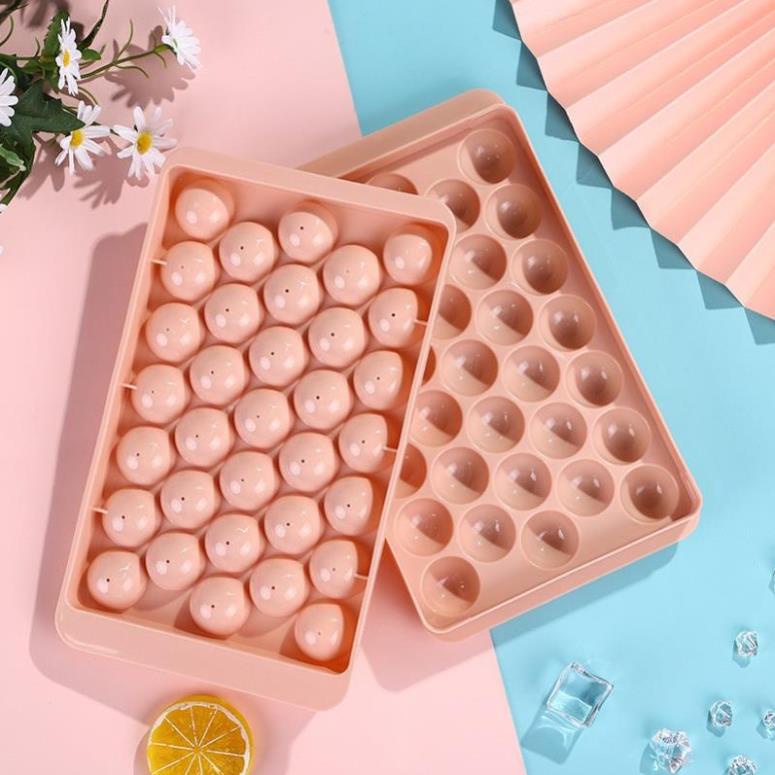 Khay Làm Đá Tròn 33 Viên Đa Năng Làm Đá, Thạch, Kem Có Nắp Đậy Khử Mùi Tủ Lạnh Cao Cấp 6978