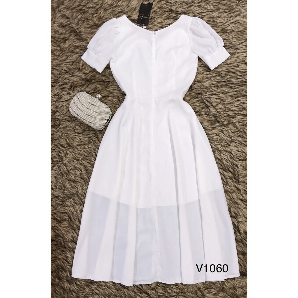 [ xả kho ] MiD Đầm trắng cổ tim hàng thiết kế V1060 Mie Design ảnh thật