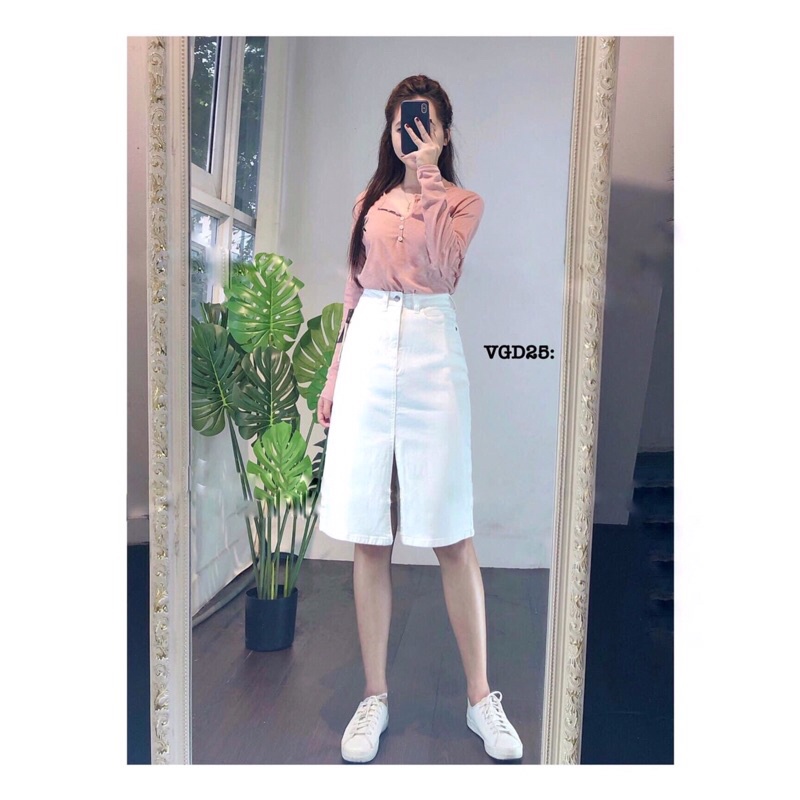 Bigsize 32-36 Chân Váy jean giãn TRẮNG form A