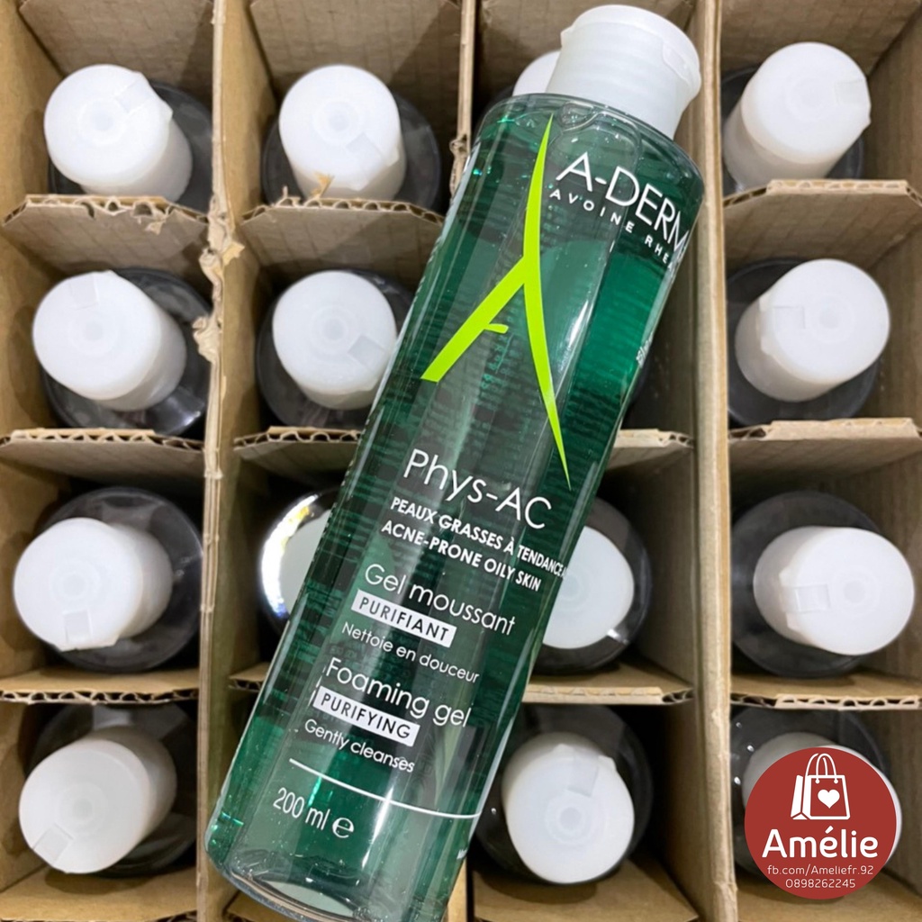 Sữa rửa mặt cho da dầu mụn Aderma Phys - AC Purifying Foaming Gel full-size 200ml và 400ml