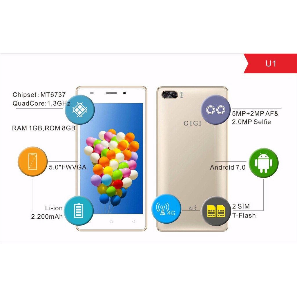 Điện thoại GiGi U1 - 2 SIM 4G