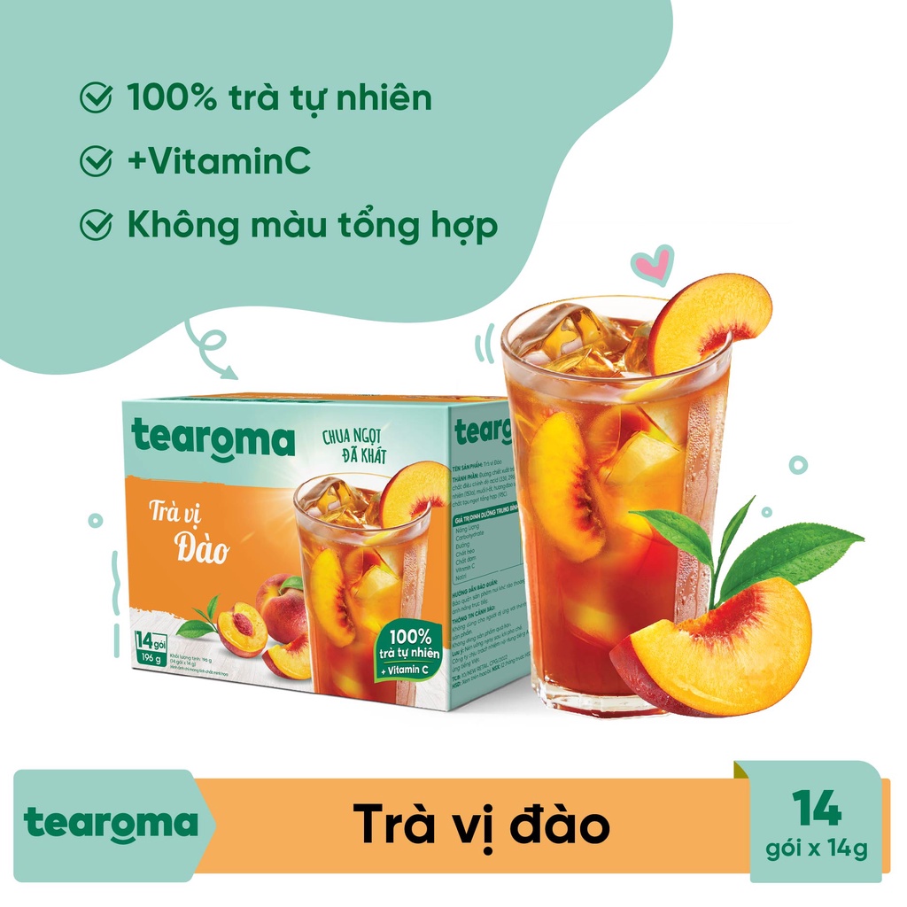 Trà Tearoma hòa tan vị Đào hộp 196g (14 gói x 14g)