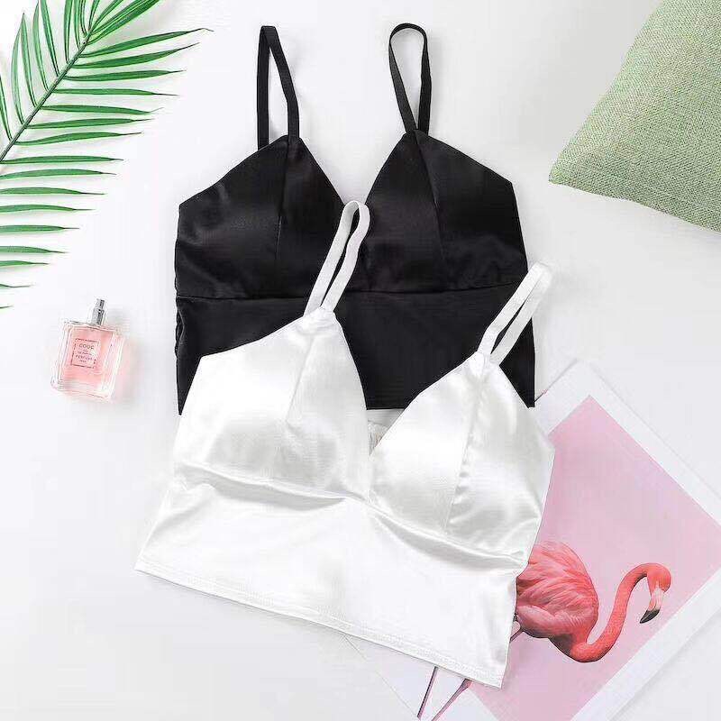 Áo bralette Lụa Lạnh Cực sang , Áo hai dây bèo sau Dễ thương mềm mại